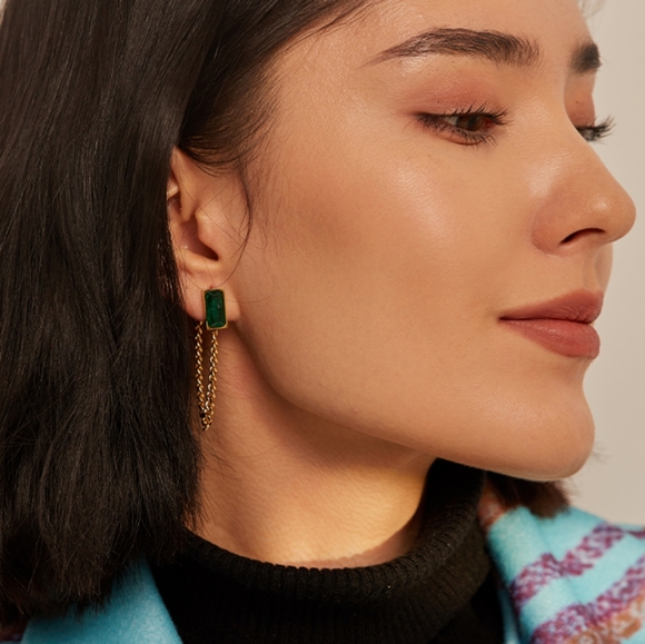 Gorgeous Green Crystal Chain Drop Earrings - Picture 6 of 8